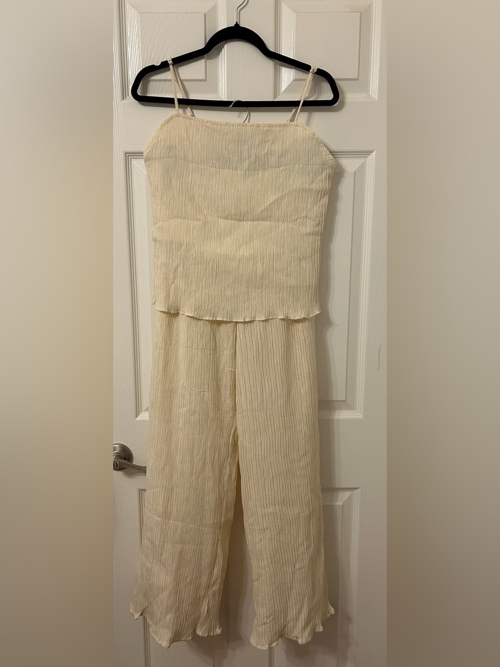 The Workshop Crinkle Cream Cami & Wide Leg Pant Set